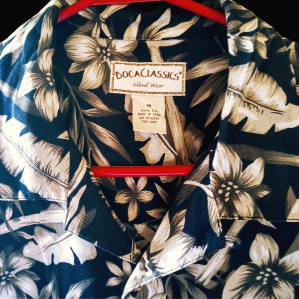 Boca Classics Black/White Buttoned Shirt Floral Design 100% Silk❗❗ Island Time❗❗